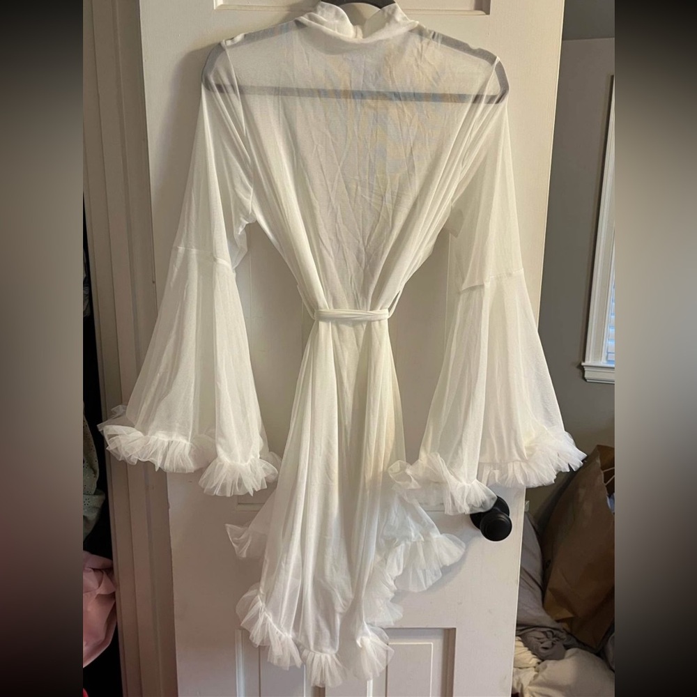 SHEIN White Mesh Robe with Ruffle Details- Size L (8/10) - Picture 2 of 2